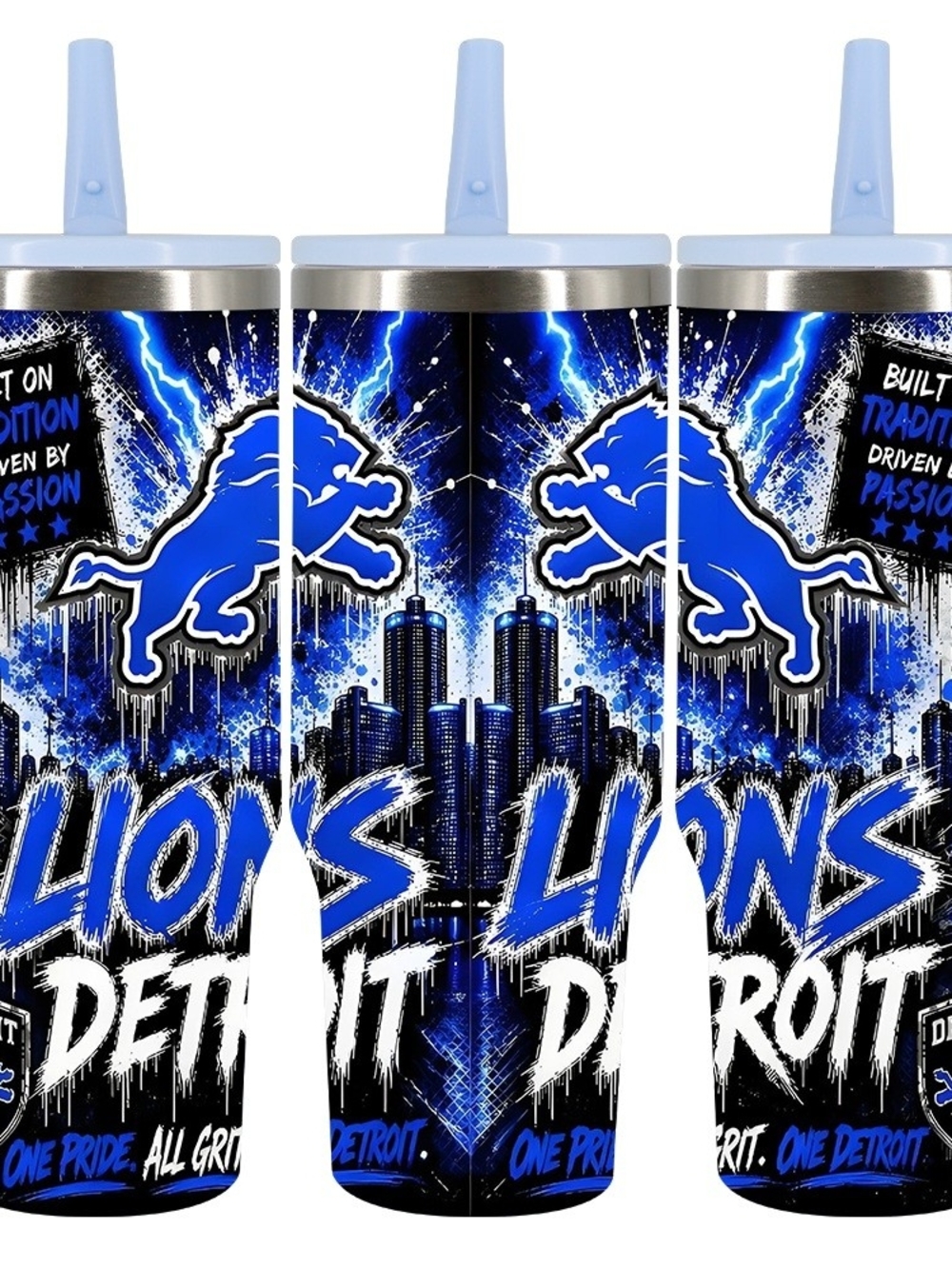 Detroit Lions Blue Insulated Tumbler with Straw